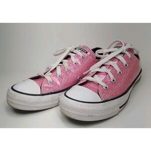 Converse Youth 4 Pink Glitter Chuck Taylor All Star Low Top Shoes EUC Sparkle